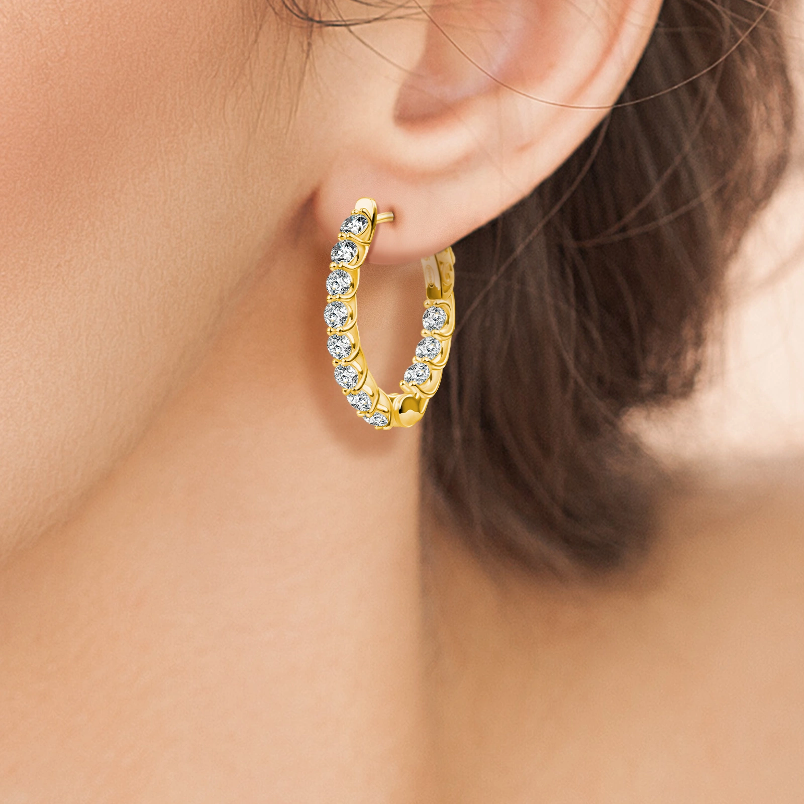 fashion unique graceful oval silver hoop earrings with mini white cyubic zirconia
