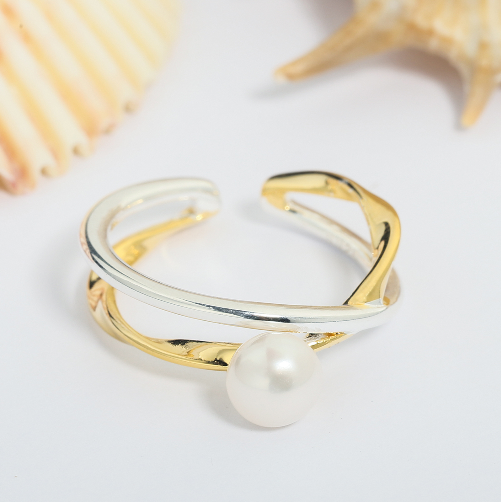 925 sterling silver adjustable ring with button pearl handmade ring for women men