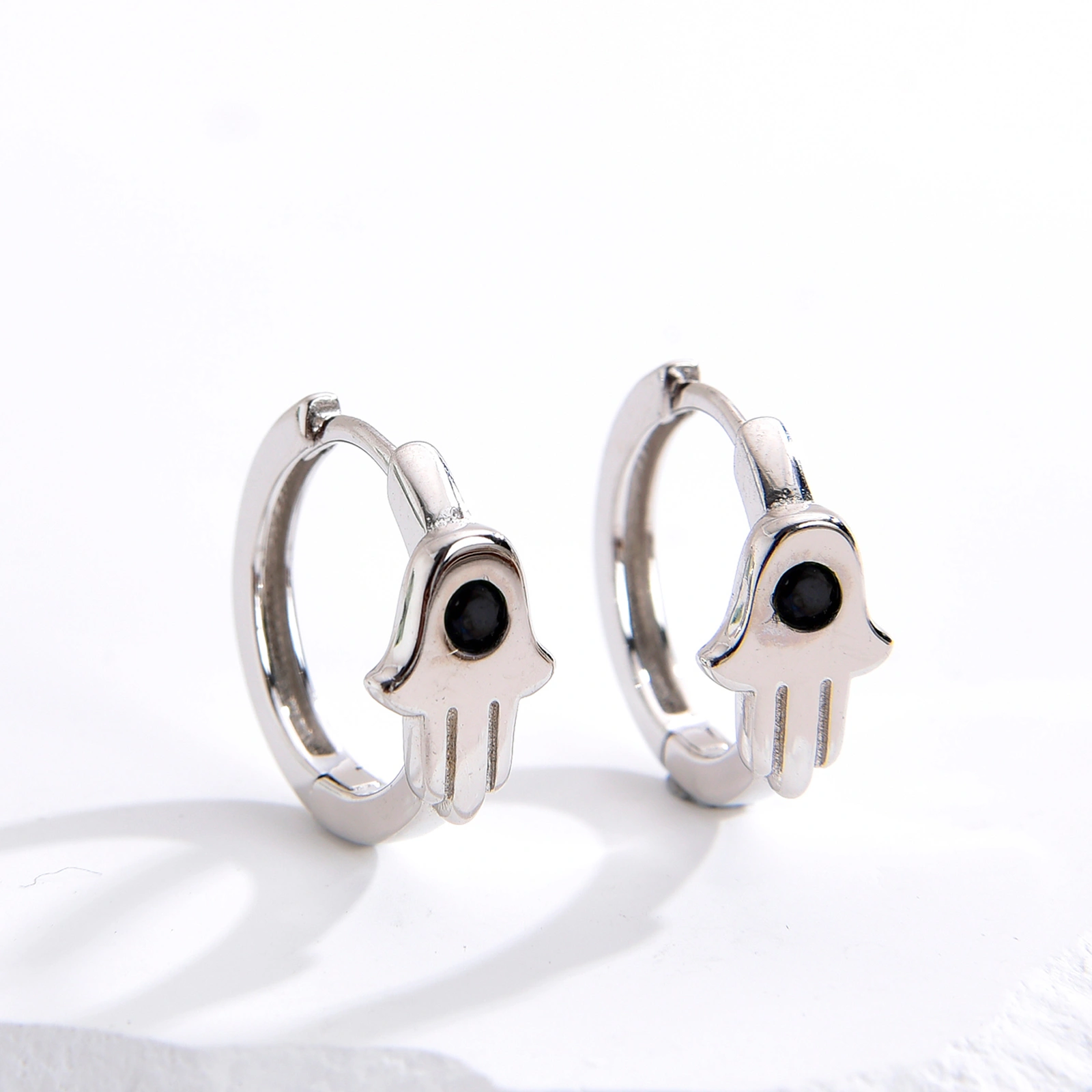 Black spinel huggie hoop earring 925 sterling sivler earrings for women