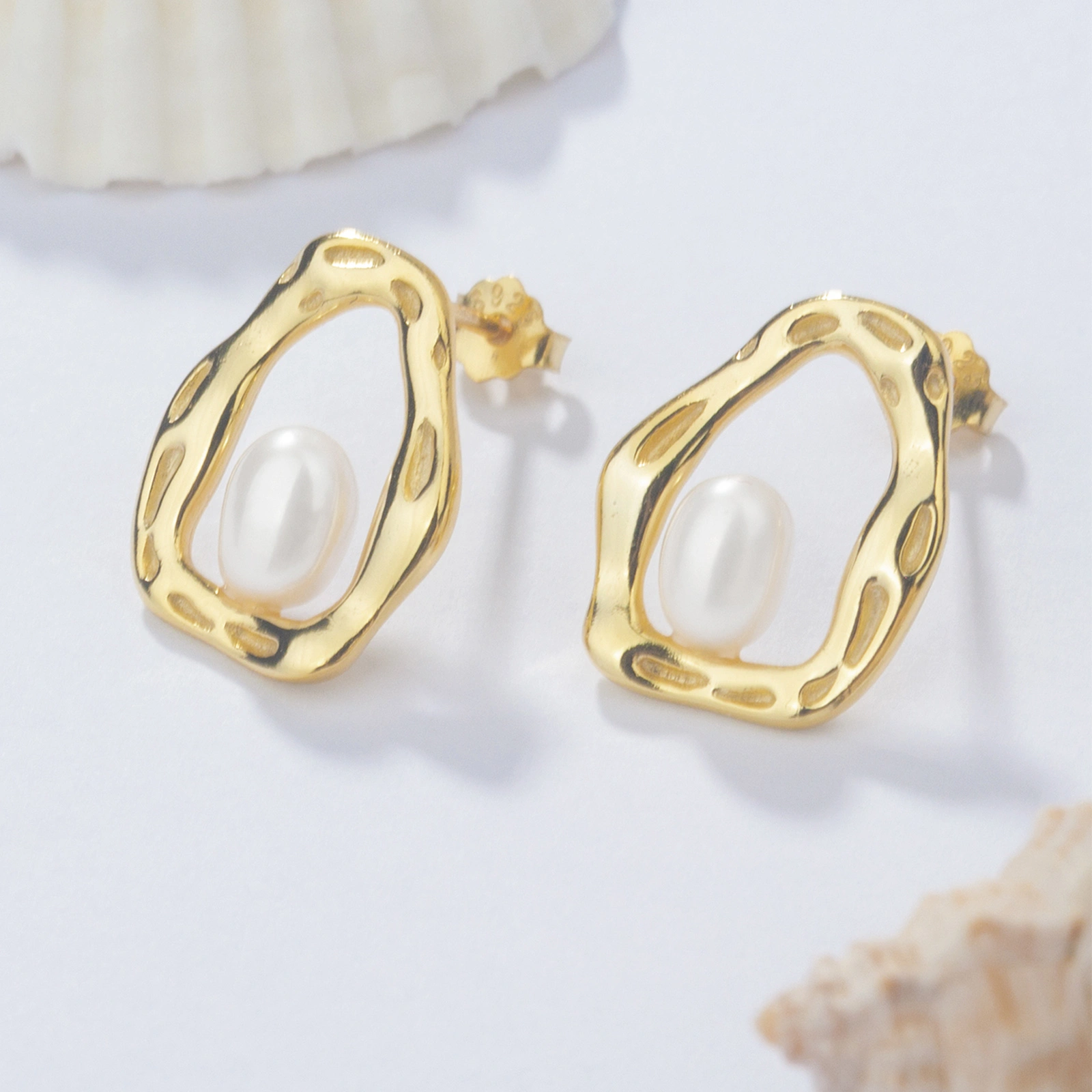 925 stelring silver stud earrings with 6-7mm freshwater pearl hoop earring women girls jewelry gift