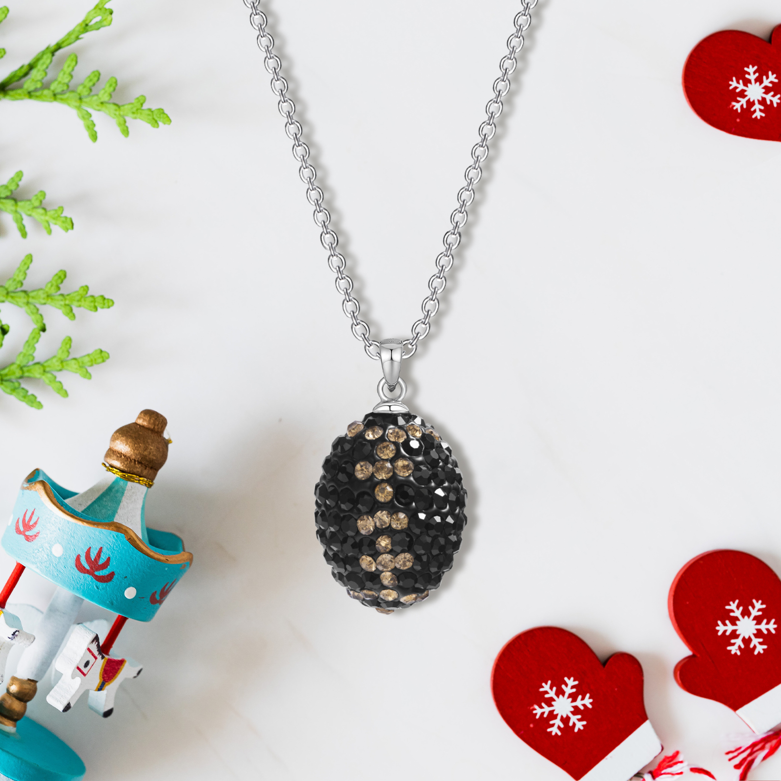 brass necklace paved with black&gold crystal fashion 13x16mm oval shape pendant