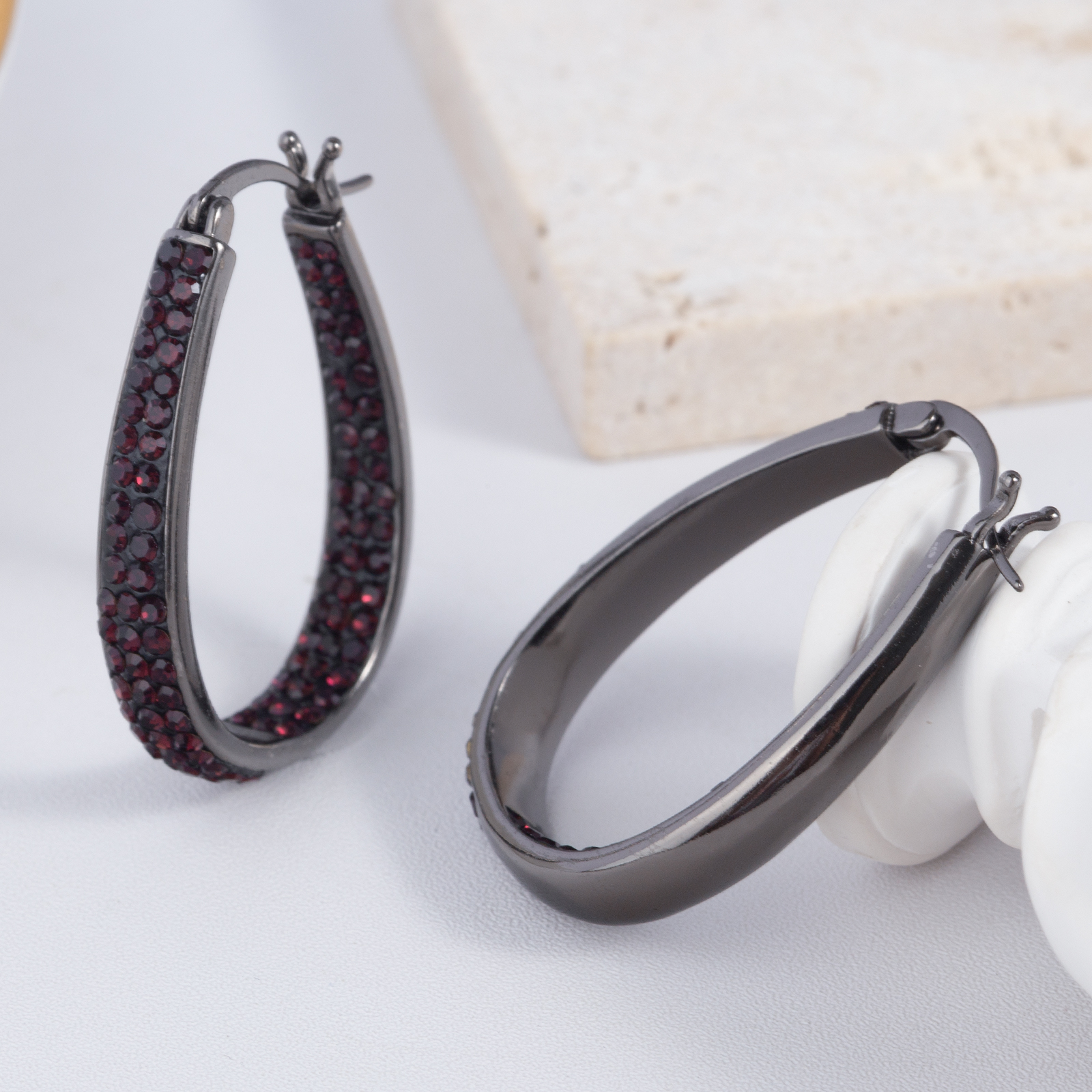 u shape brass hoop earrings with dark red crystal paved elegant shiny women earrings jewelry gifts