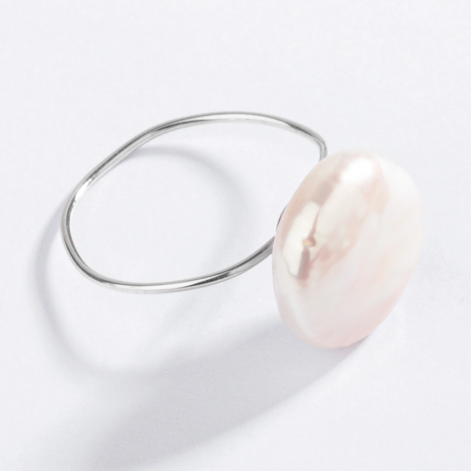 925 sterling silver ring with large white coin pearl fashion handmade ring for women men 2023 new trendy
