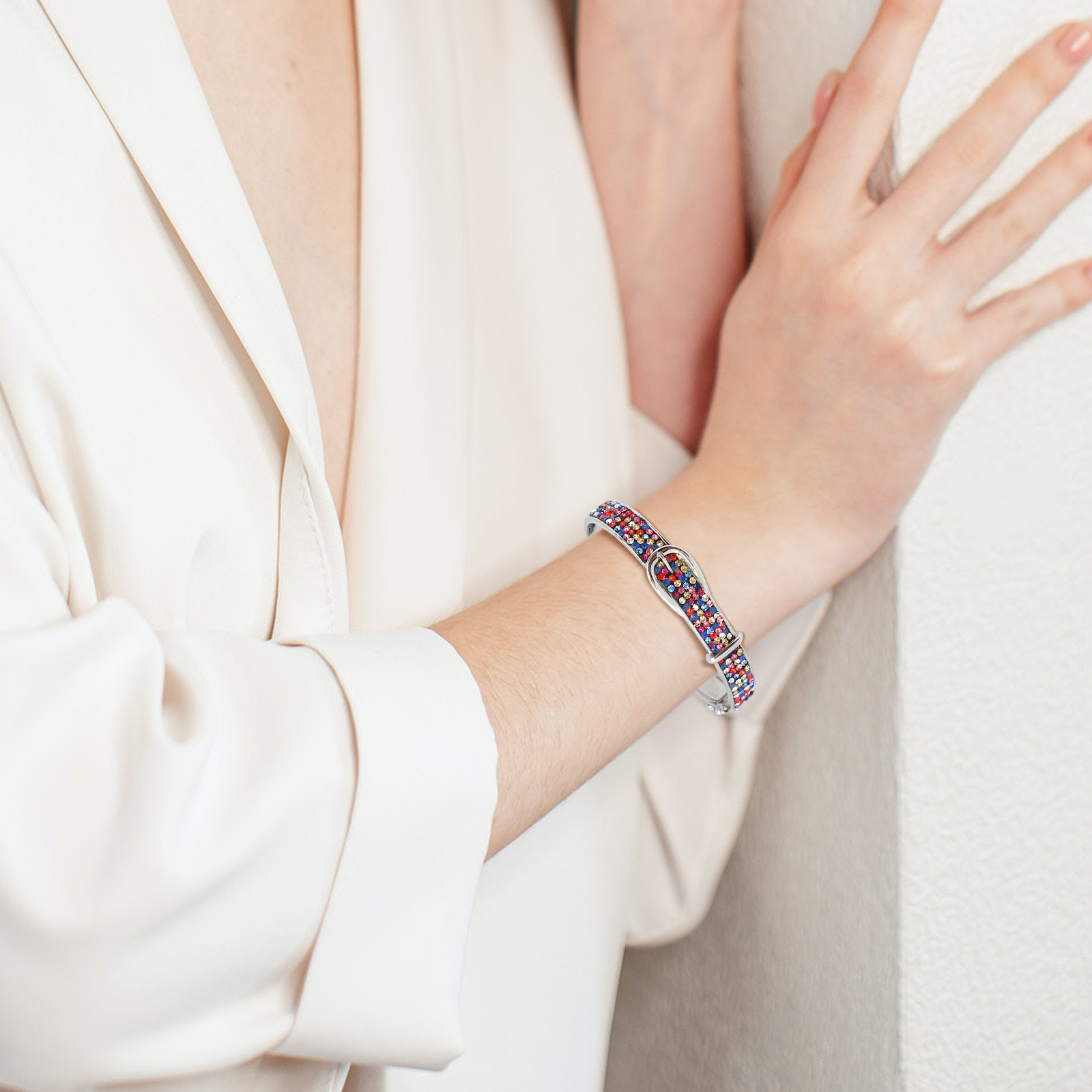 fashion elegant women jewelry sparkling multicolor crystal paved brass bangle