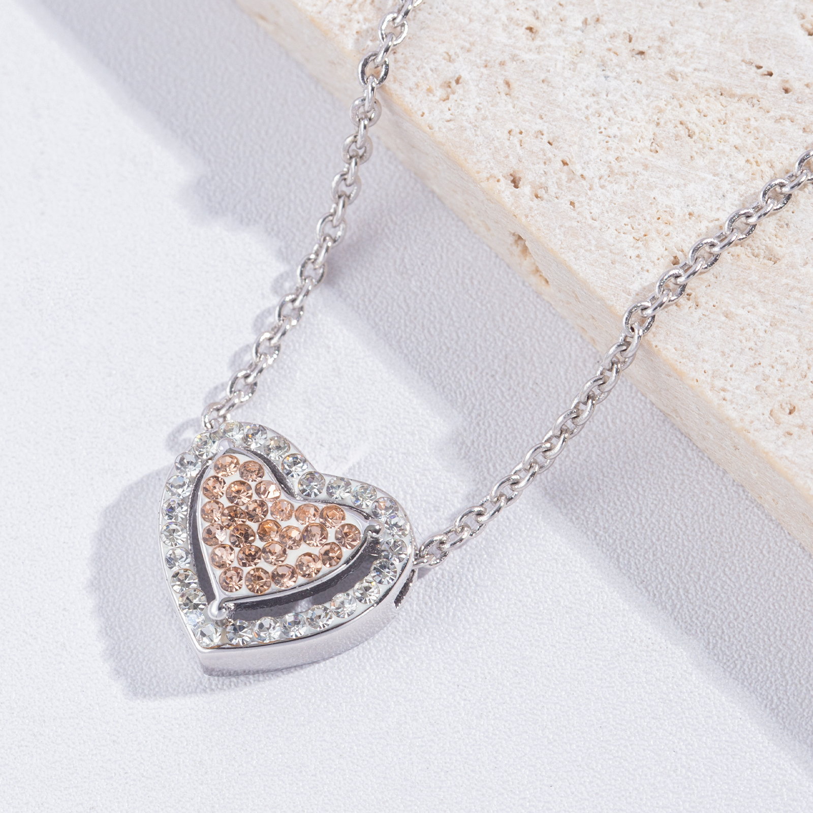 brass chain necklace paved with crystal fashion 12.8x14mm heart shape pendant