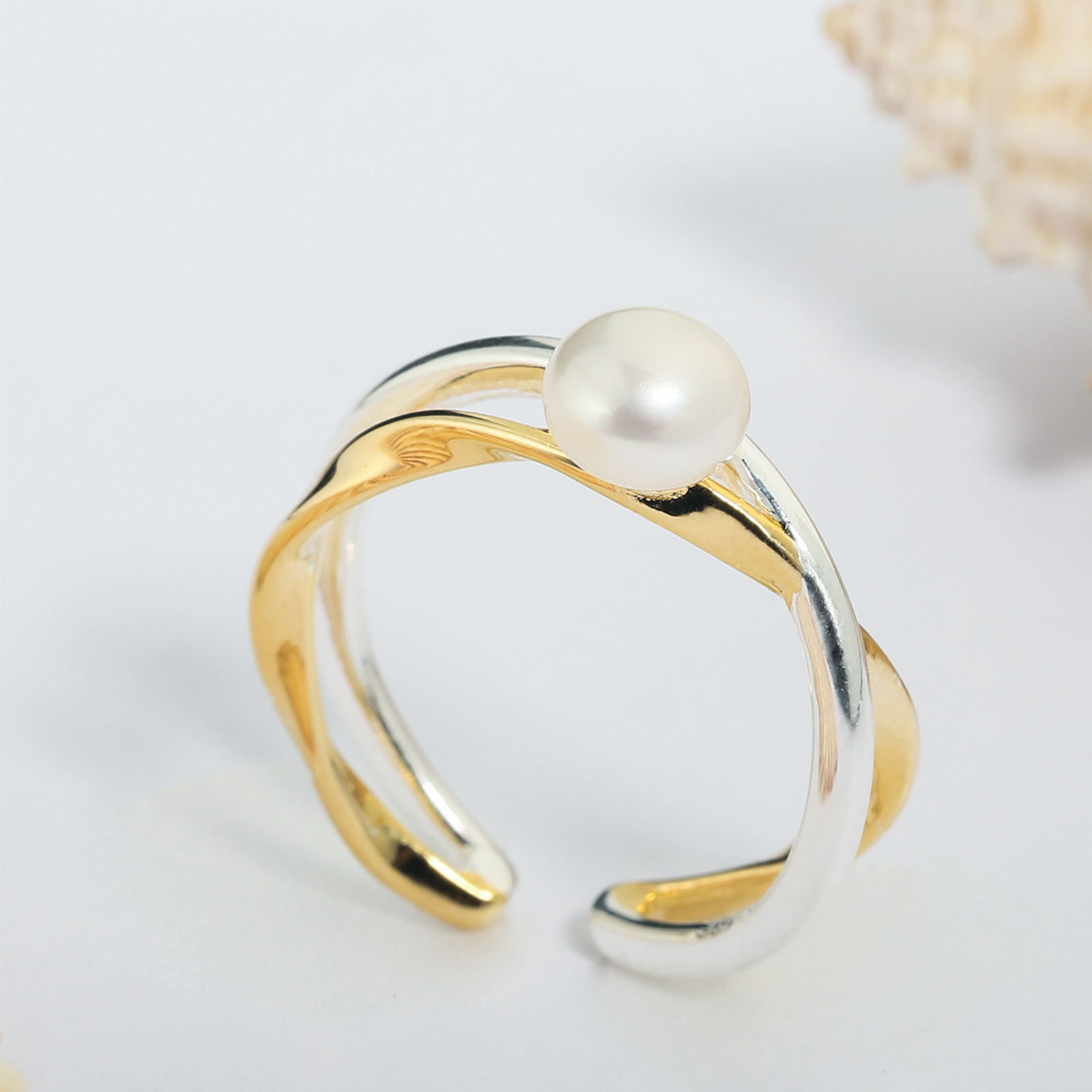 fashion handmade jewelry freshwater pearl silver adjustable ring wedding gifts for couple