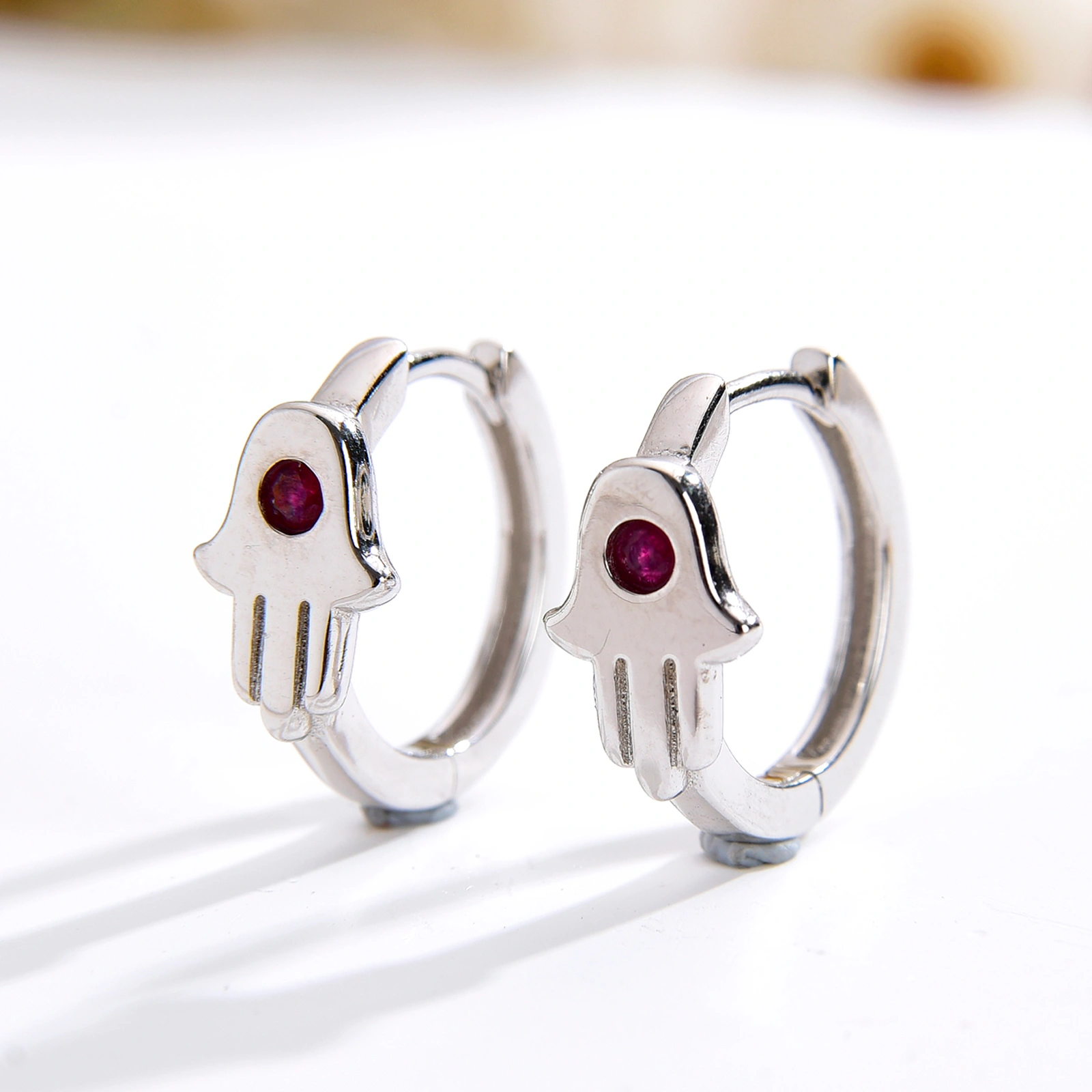 Ruby huggie hoop earring 925 sterling sivler earrings for women