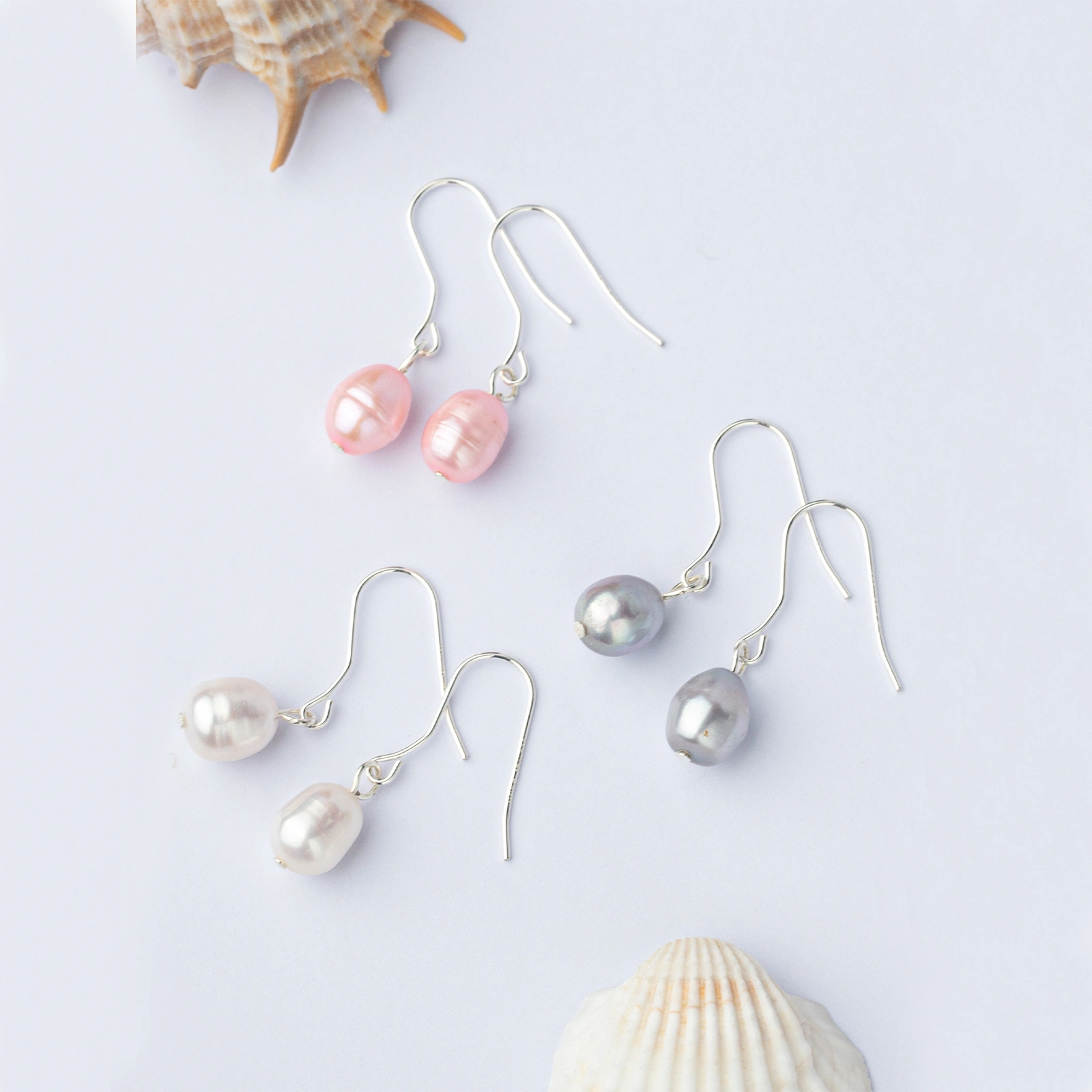 simple elegant three sets silver pearl drop earrings fashion white pink grey freshwater cultured pearl women jewelry