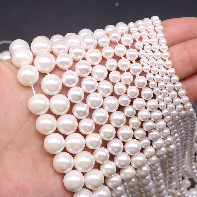 4-10mm differents size white round shell pearl loose beads for handmade jewelry wholesale