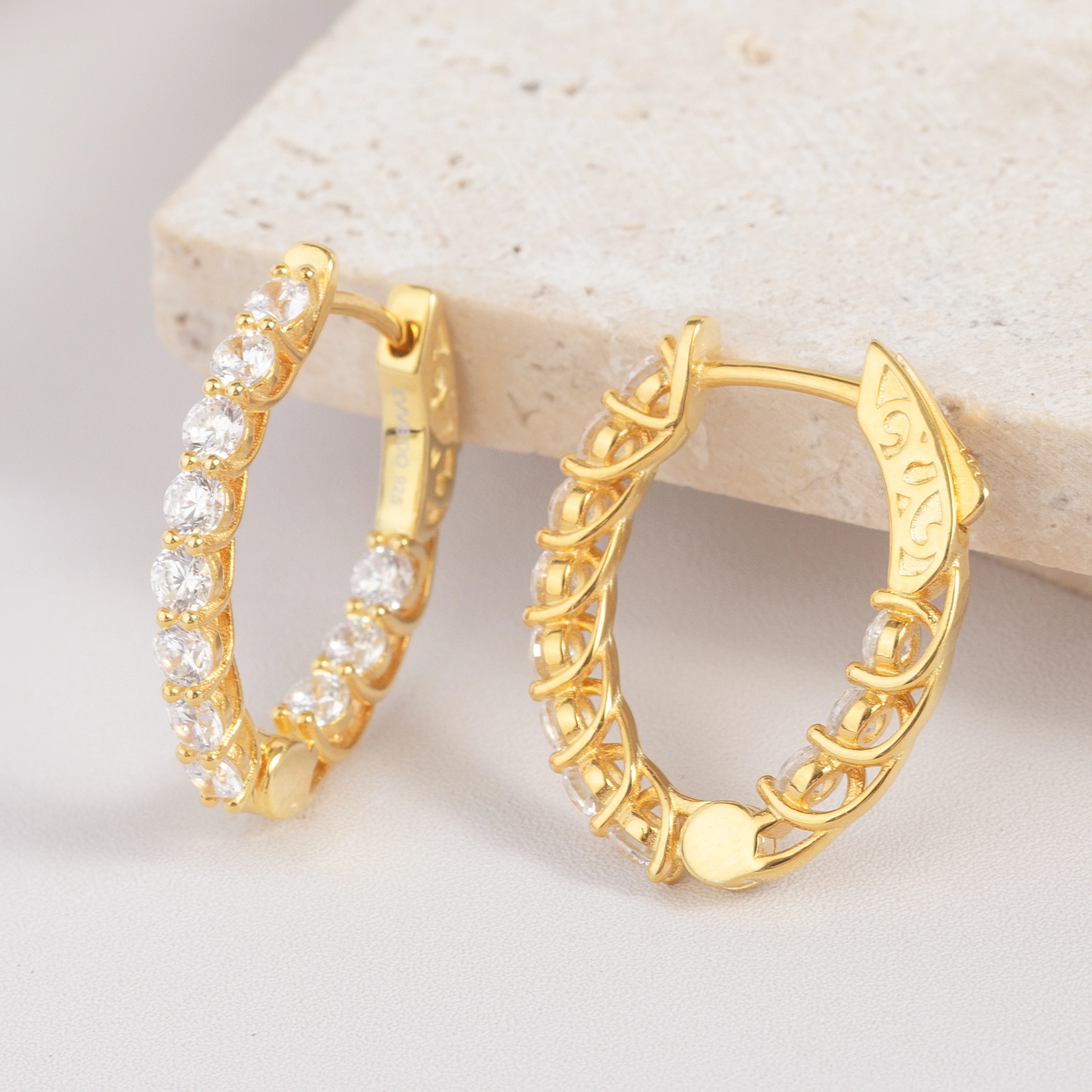 20x25mm oval silver hoop earrings white cyubic zirconia elegant womens earrings gold plated