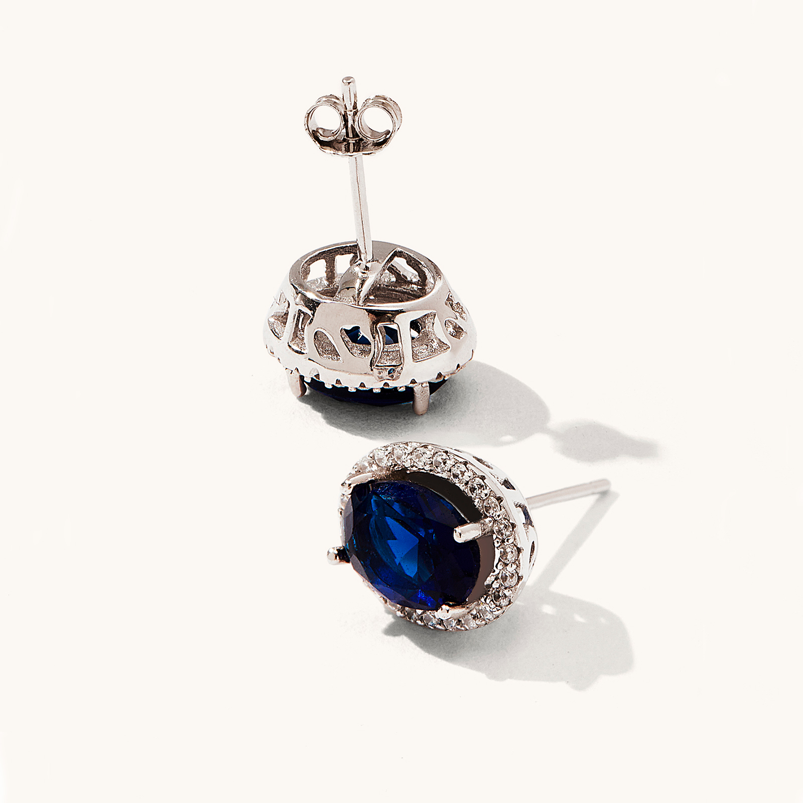 Blue zircon with 925 sterling silver stud earrings for women girl gifts