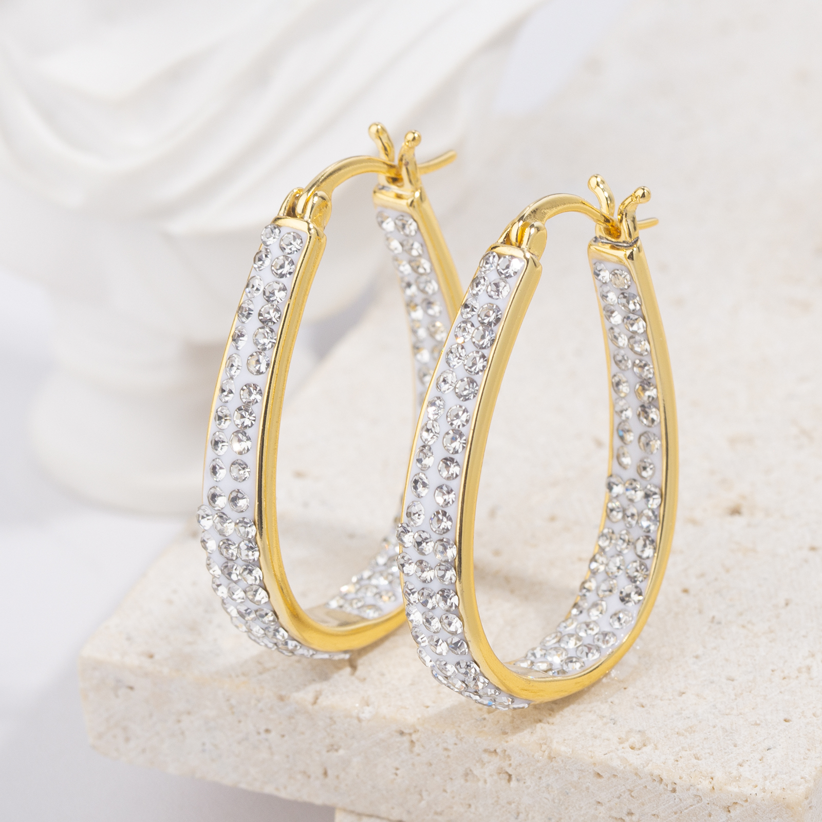 brass hoop earrings with white crystal for women girls elegant women jewelry