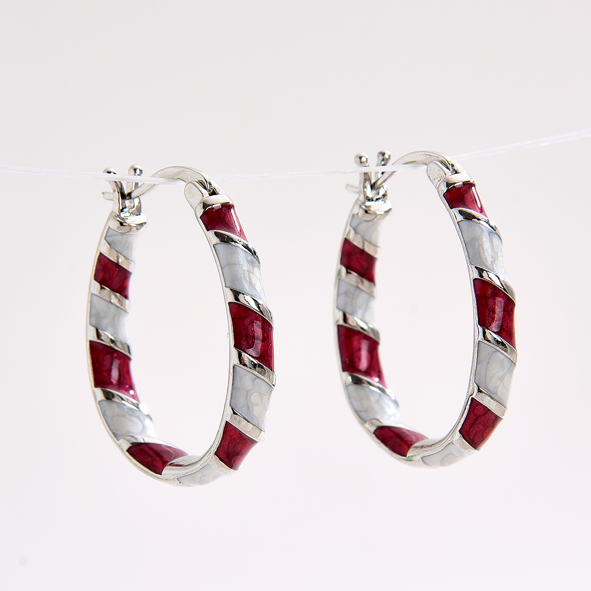 Brass U shape earrings with red&white enamel earring for women
