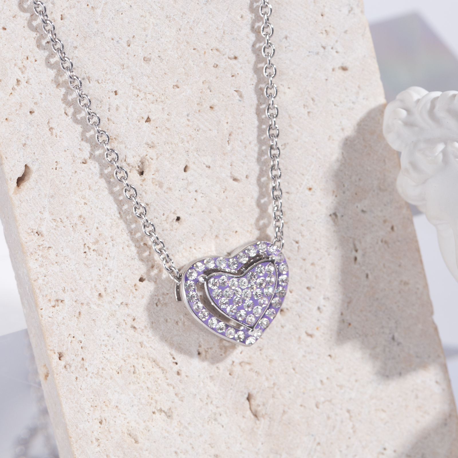 elegant heart shape crystal pendant brass chain necklace best jewelry gifts for women men