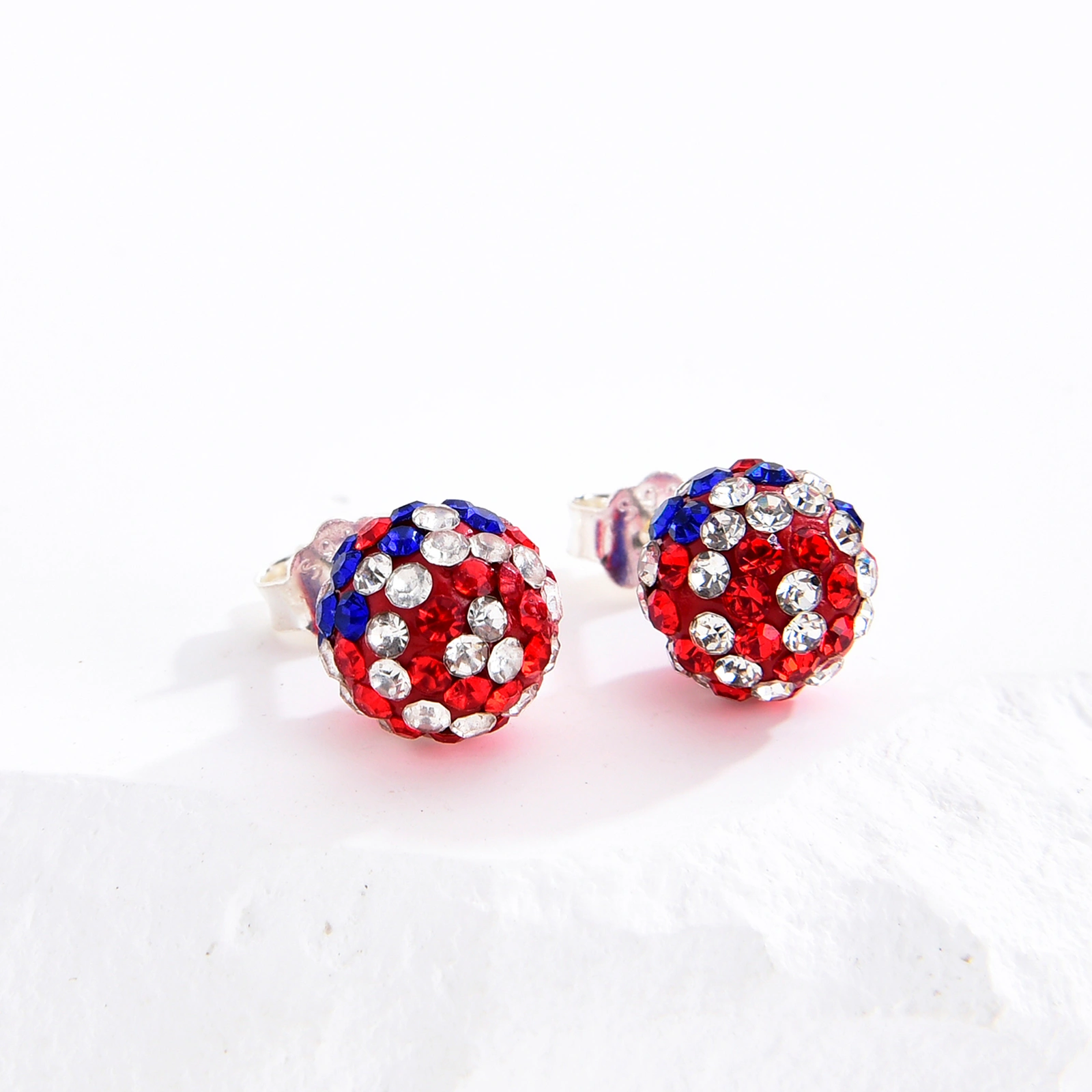 fashion red/white/blue crystal silver stud earrings for women