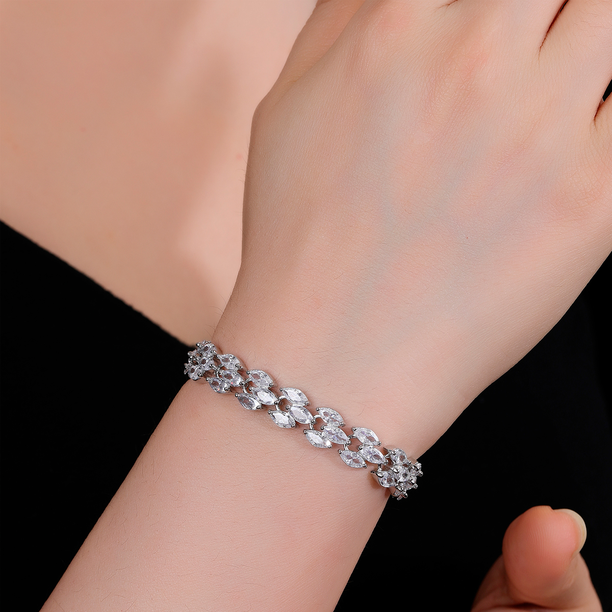 brass with rhodium plated chain bracelet with white cz handmade jewelry gifts