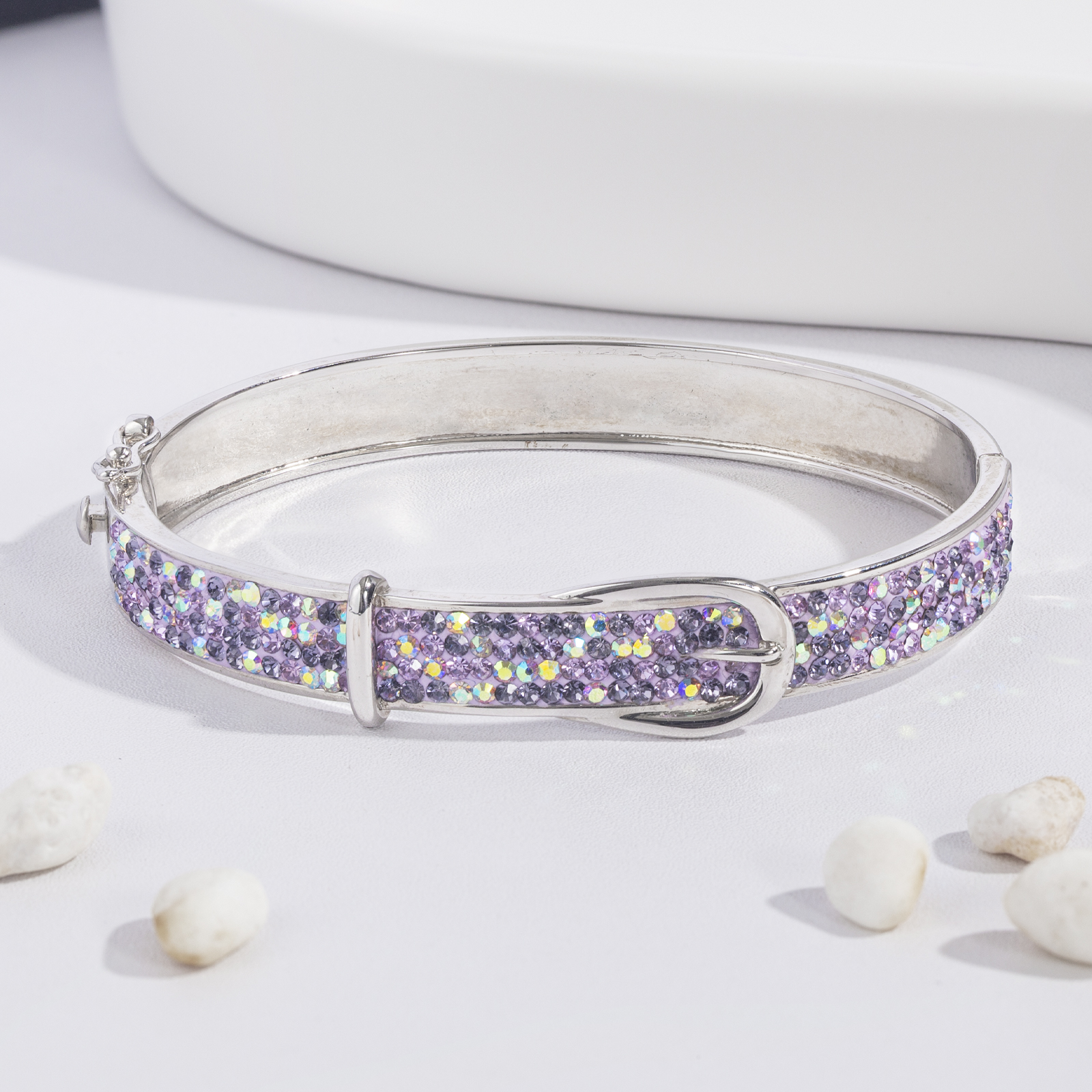 fashion elegant women jewelry sparkling purple crystal paved brass bangle