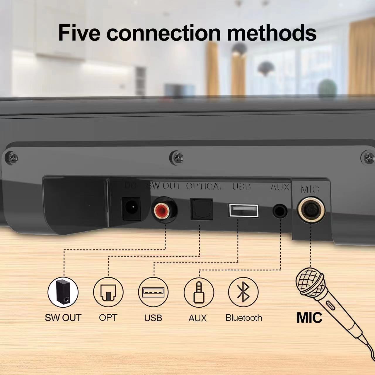 Output Power OPT USB AUX Bluetooth Mic
