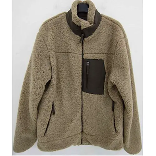Stand Collar Patchwork Pocket Faux Fur Reversible Jacket