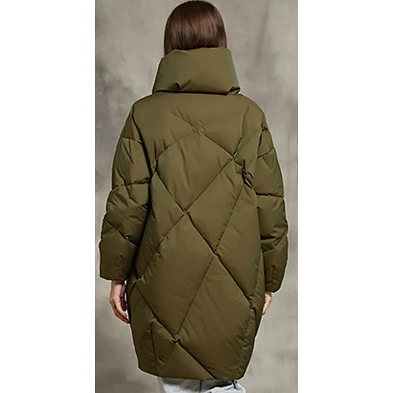 Army Green Quilted Women Padded Puffer Coat