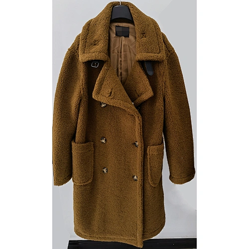Caramel Color Mid-length Faux Fur Sherpa Women Coat