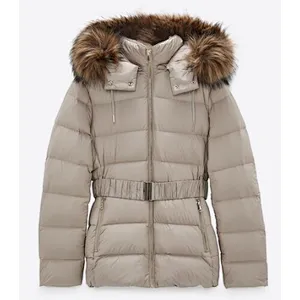 Hooded Cotton Padded Women Jacket with belt