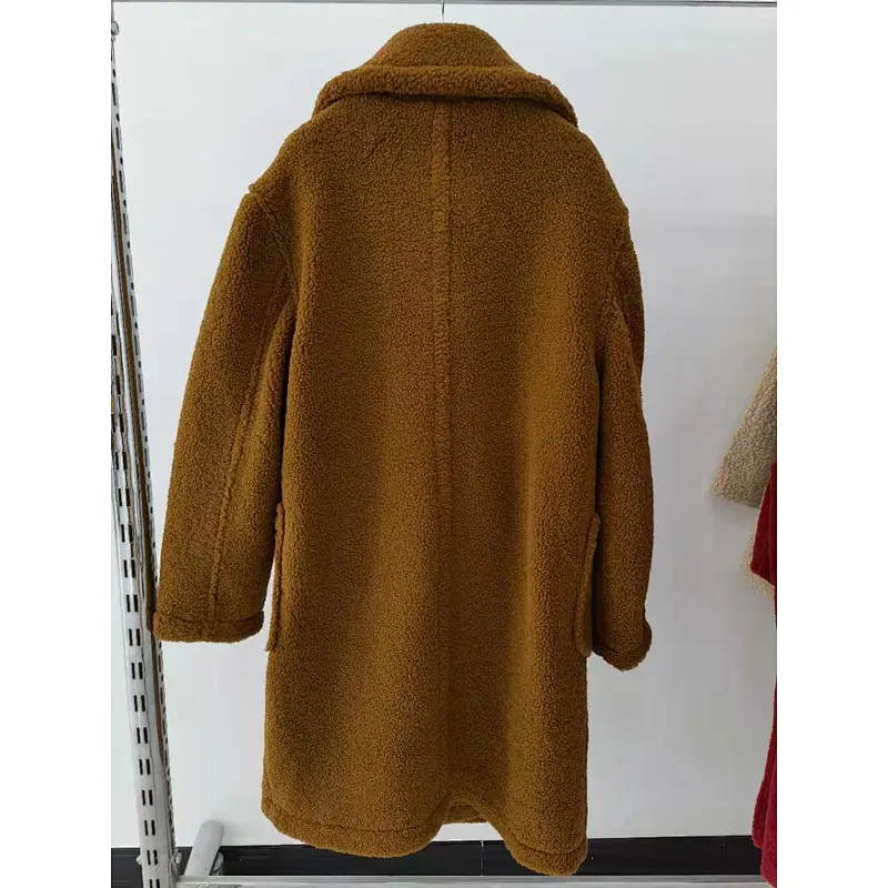 Caramel Color Mid-length Faux Fur Sherpa Women Coat