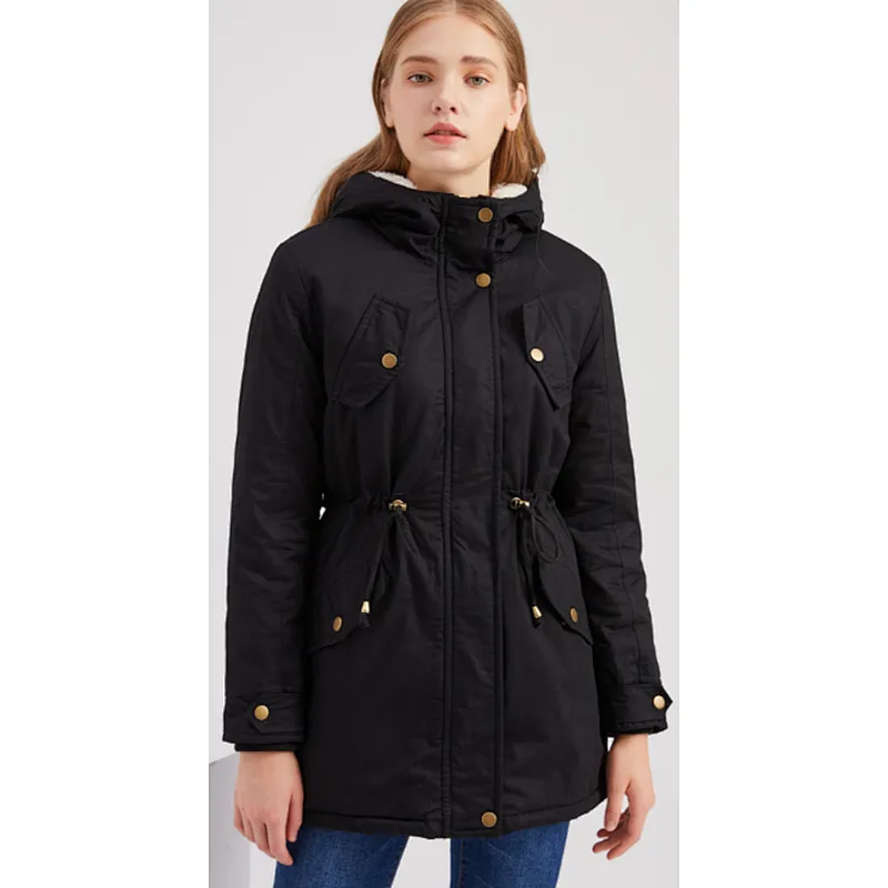 Fleece Lining Hooded Padded Coat with drawstring