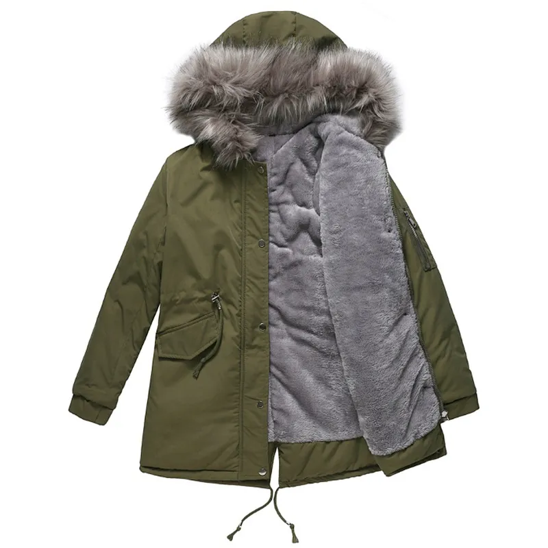 Fleece Lining Winter Women Hooded Coat with Fur