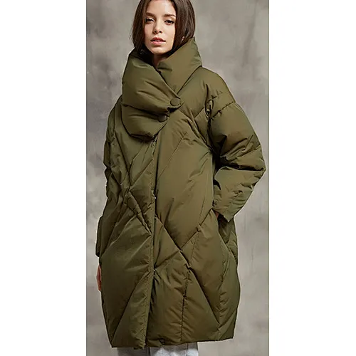 Army Green Quilted Women Padded Puffer Coat