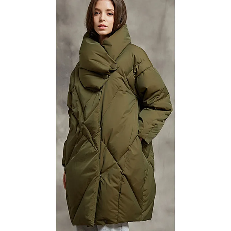 Army Green Quilted Women Padded Puffer Coat
