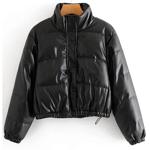 Casual PU Padded Jacket with drawstring