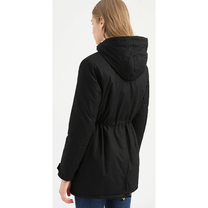 Fleece Lining Hooded Padded Coat with drawstring
