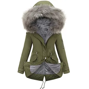 Fleece Lining Winter Women Hooded Coat with Fur