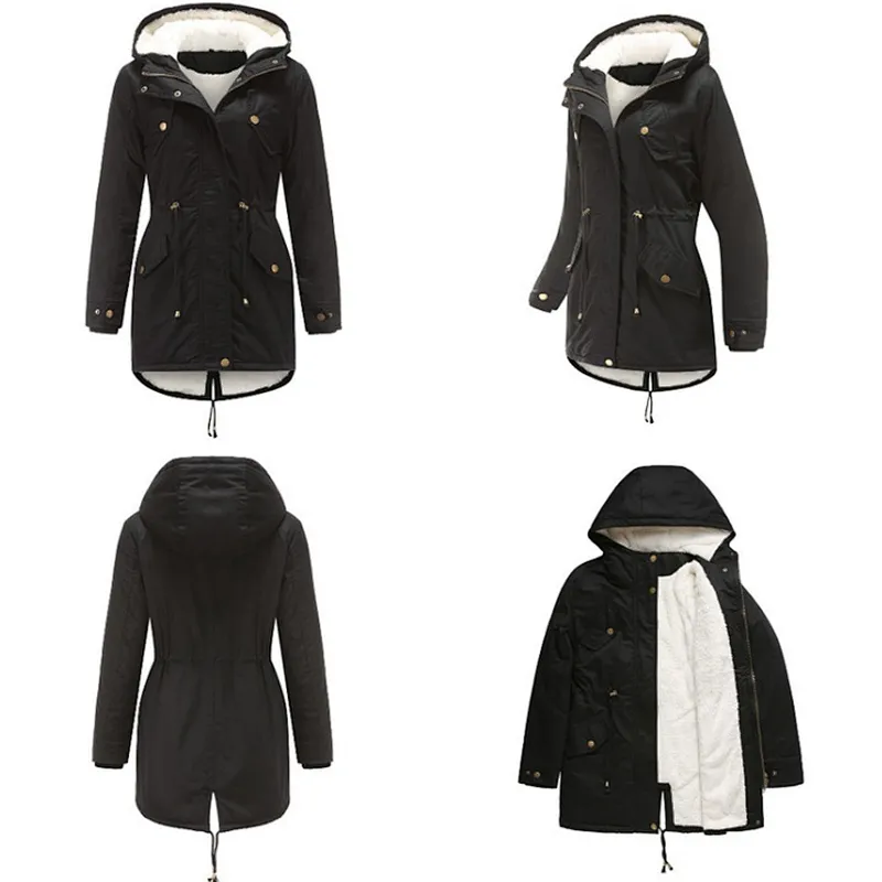 Fleece Lining Hooded Padded Coat with drawstring