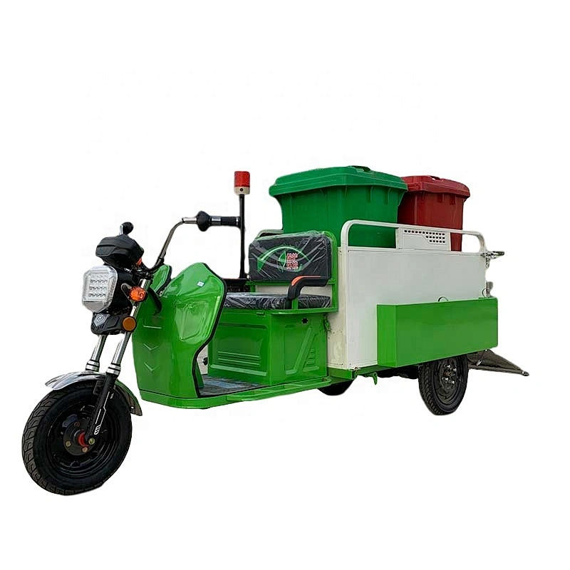 electric three-wheel double bucket road garbage collector mini garbage truck