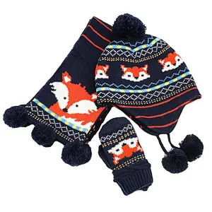 animal kids 3pk beanie scarf glove