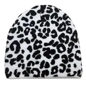 black white beanie animal print