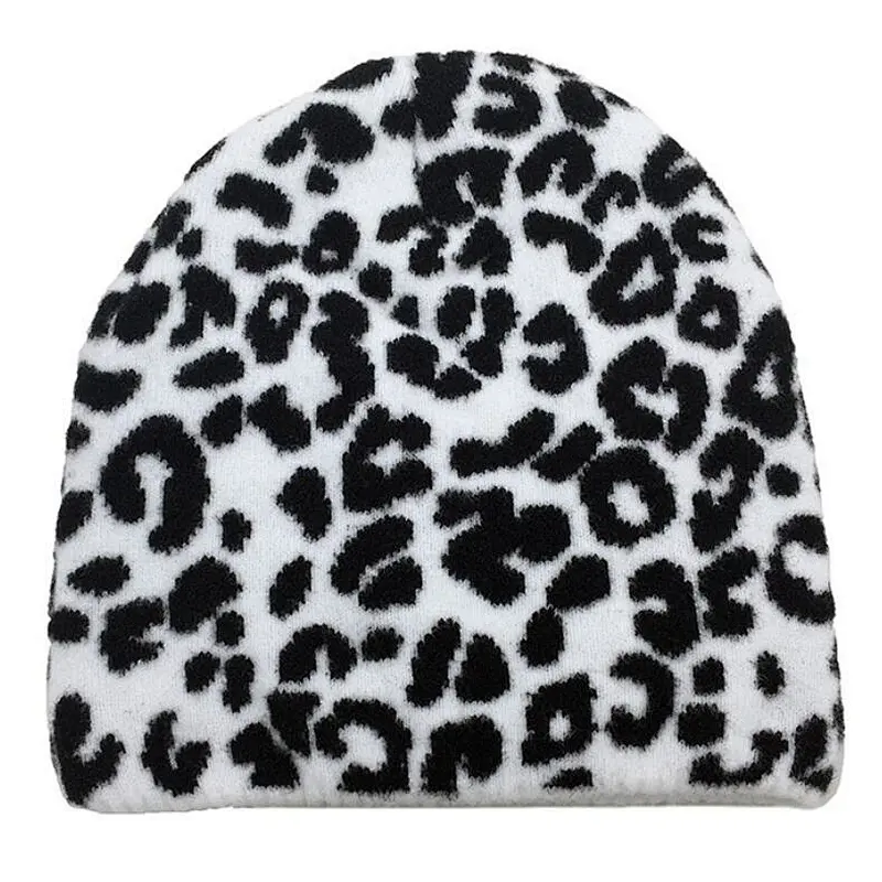 black white beanie animal print