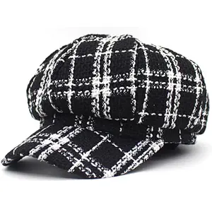 Houndstooth fabric cap cabbie