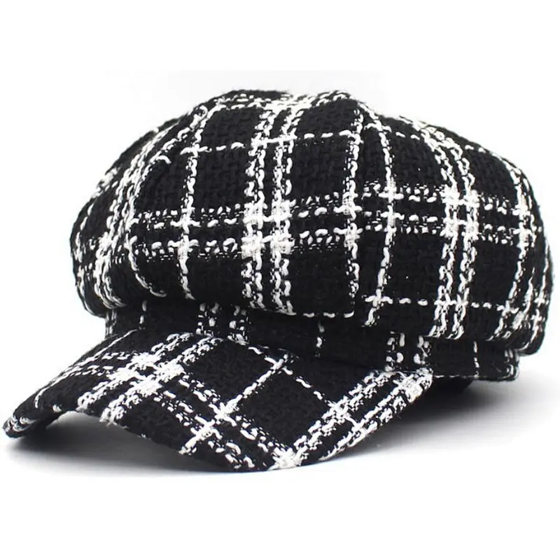 Houndstooth fabric cap cabbie