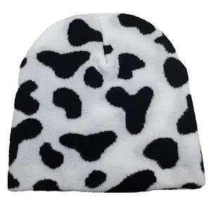 black white beanie animal print
