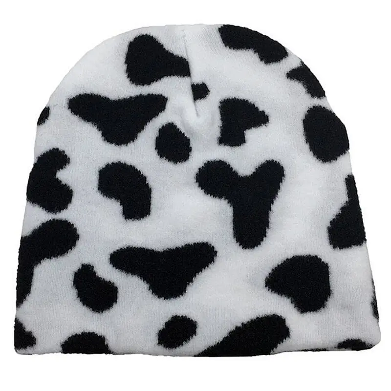 black white beanie animal print