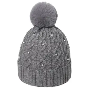 ladies beanie cable pearls