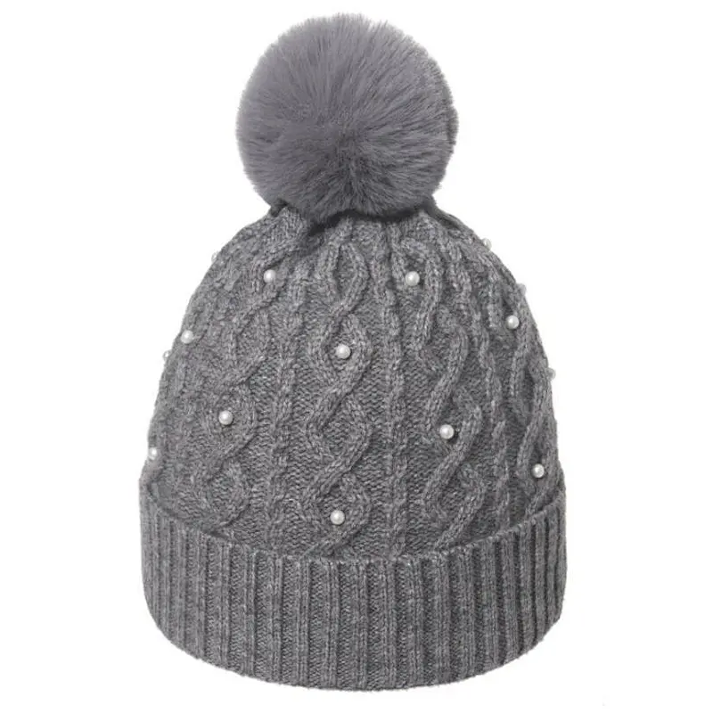 ladies beanie cable pearls