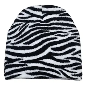 black white beanie animal print