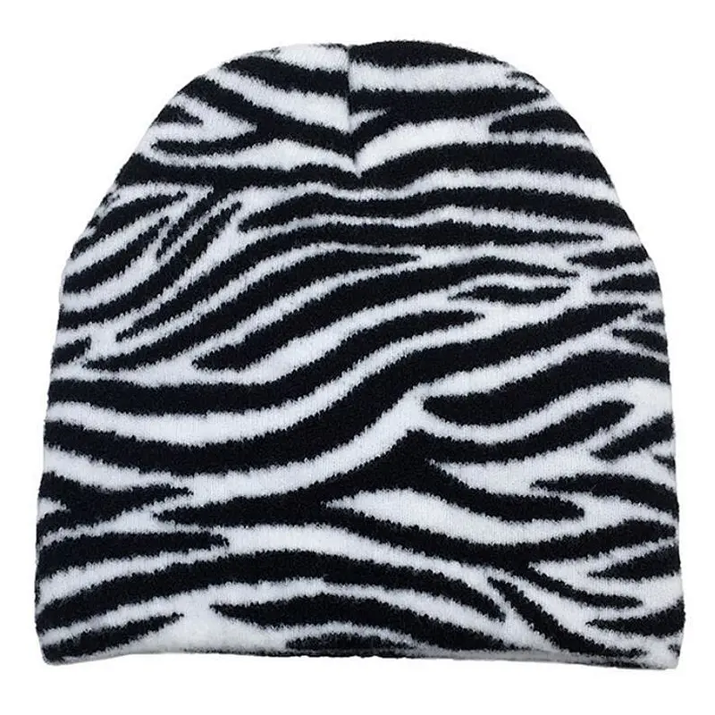 black white beanie animal print