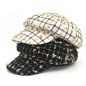 Houndstooth fabric cap cabbie