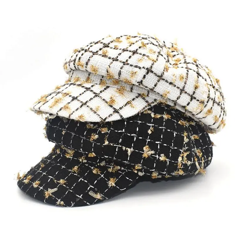 Houndstooth fabric cap cabbie