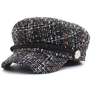 Houndstooth fabric cap cabbie